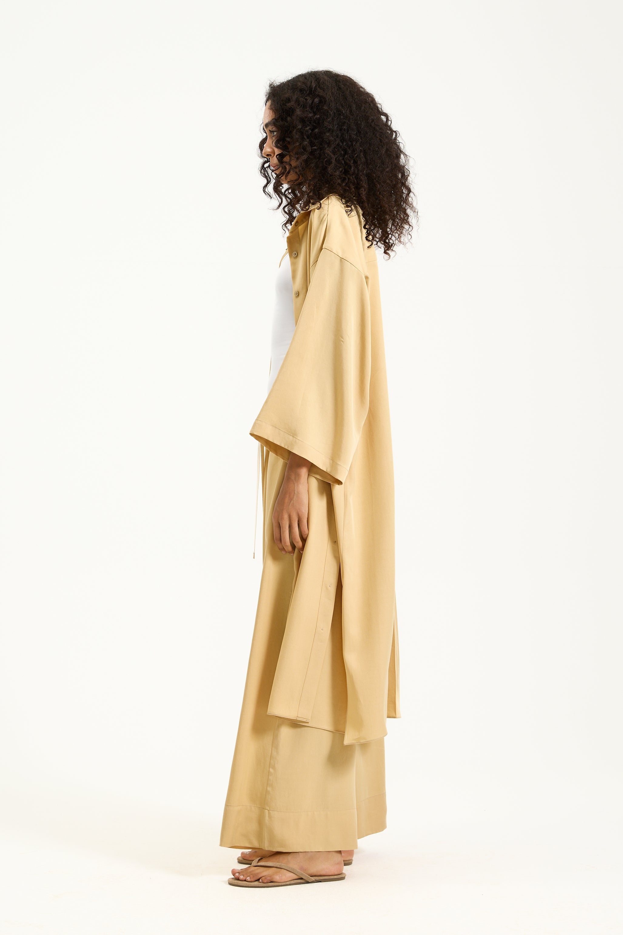 Quarter Sleeves Midi Shirt In Mustard
