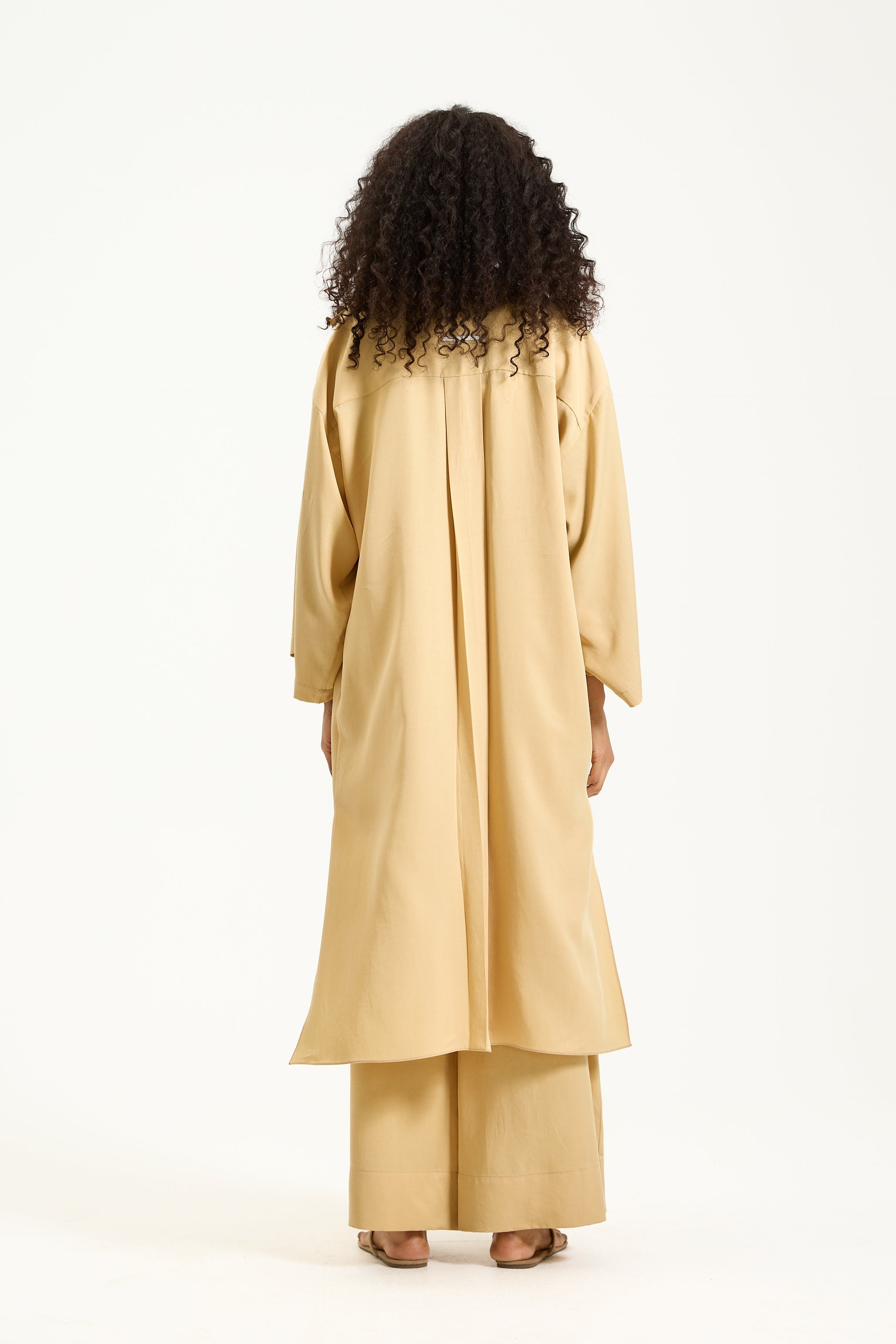 Quarter Sleeves Midi Shirt In Mustard