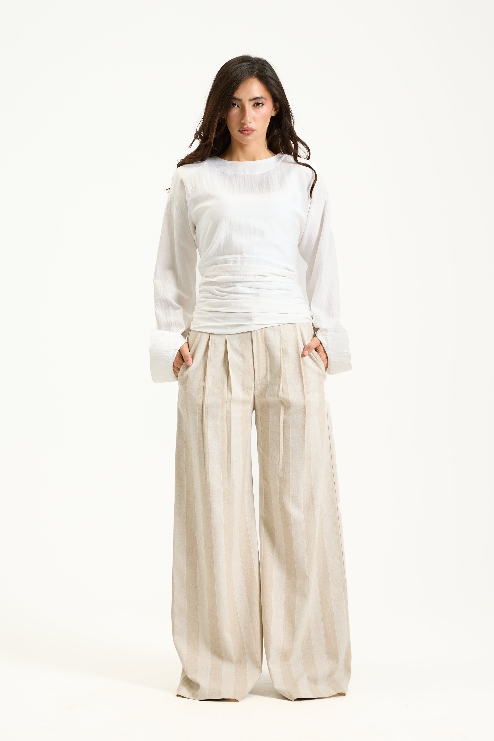 Draped Waist Bold Shoulder Top