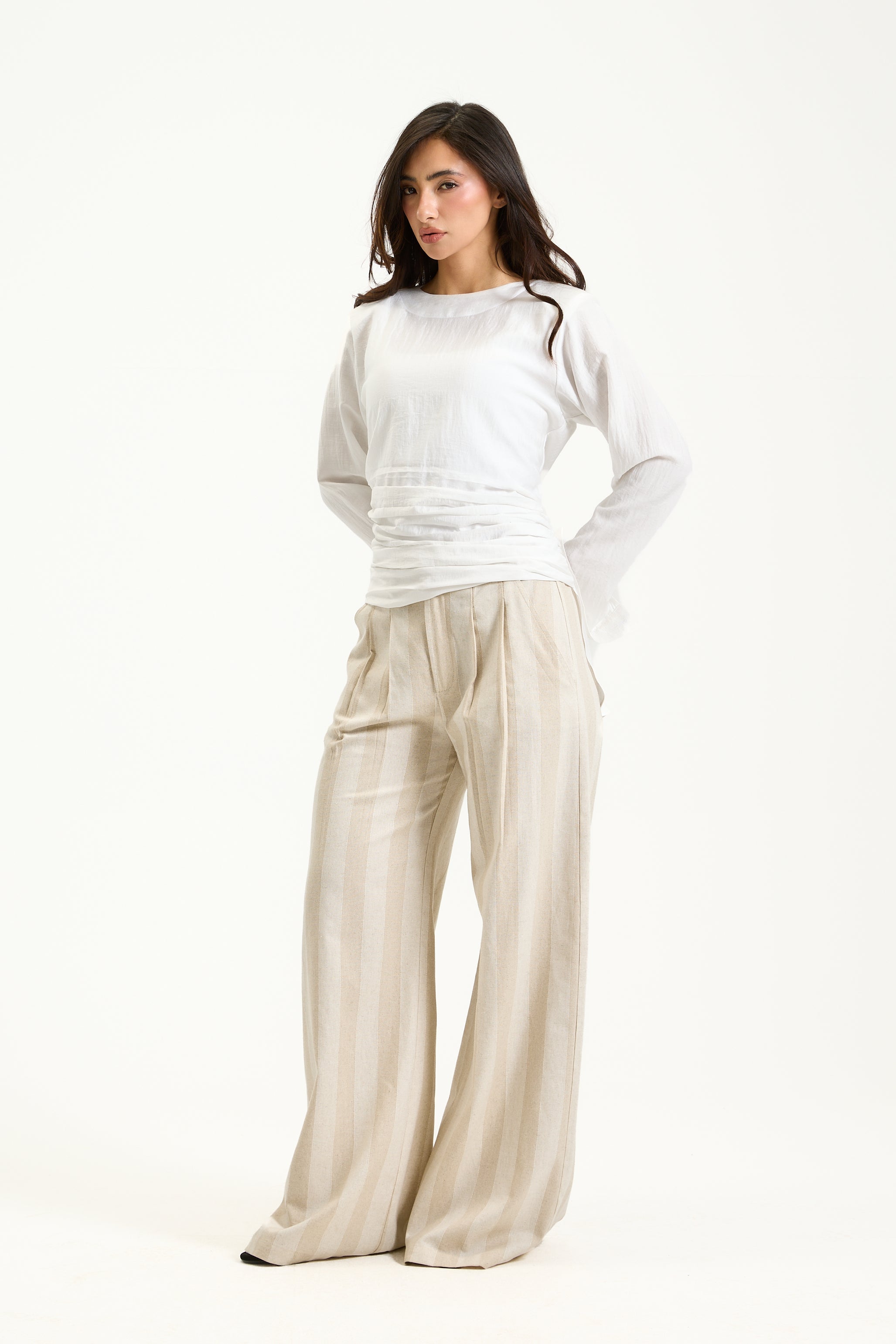 Draped Waist Bold Shoulder Top