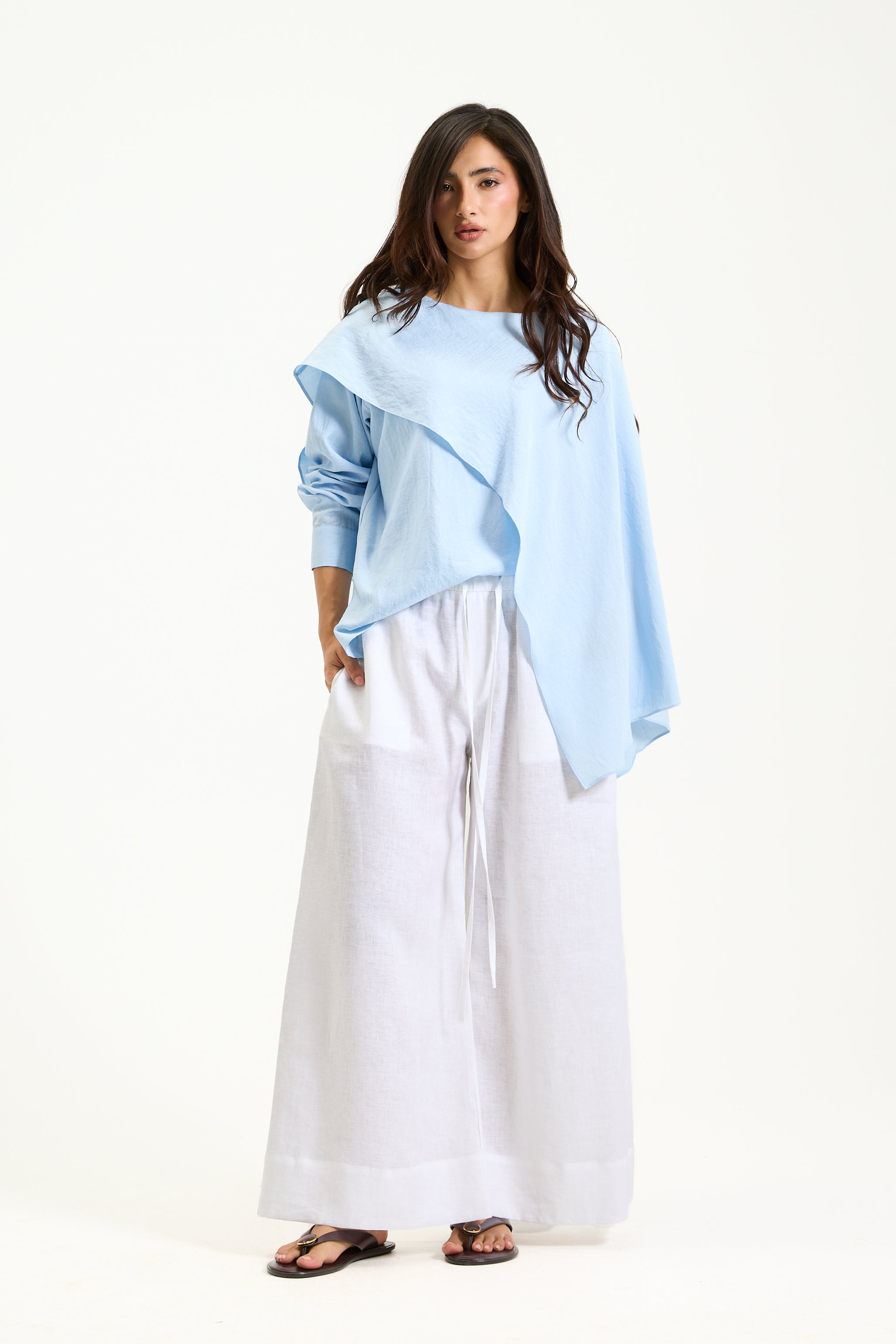 Asymmetrical Shawl Top Ice Blue
