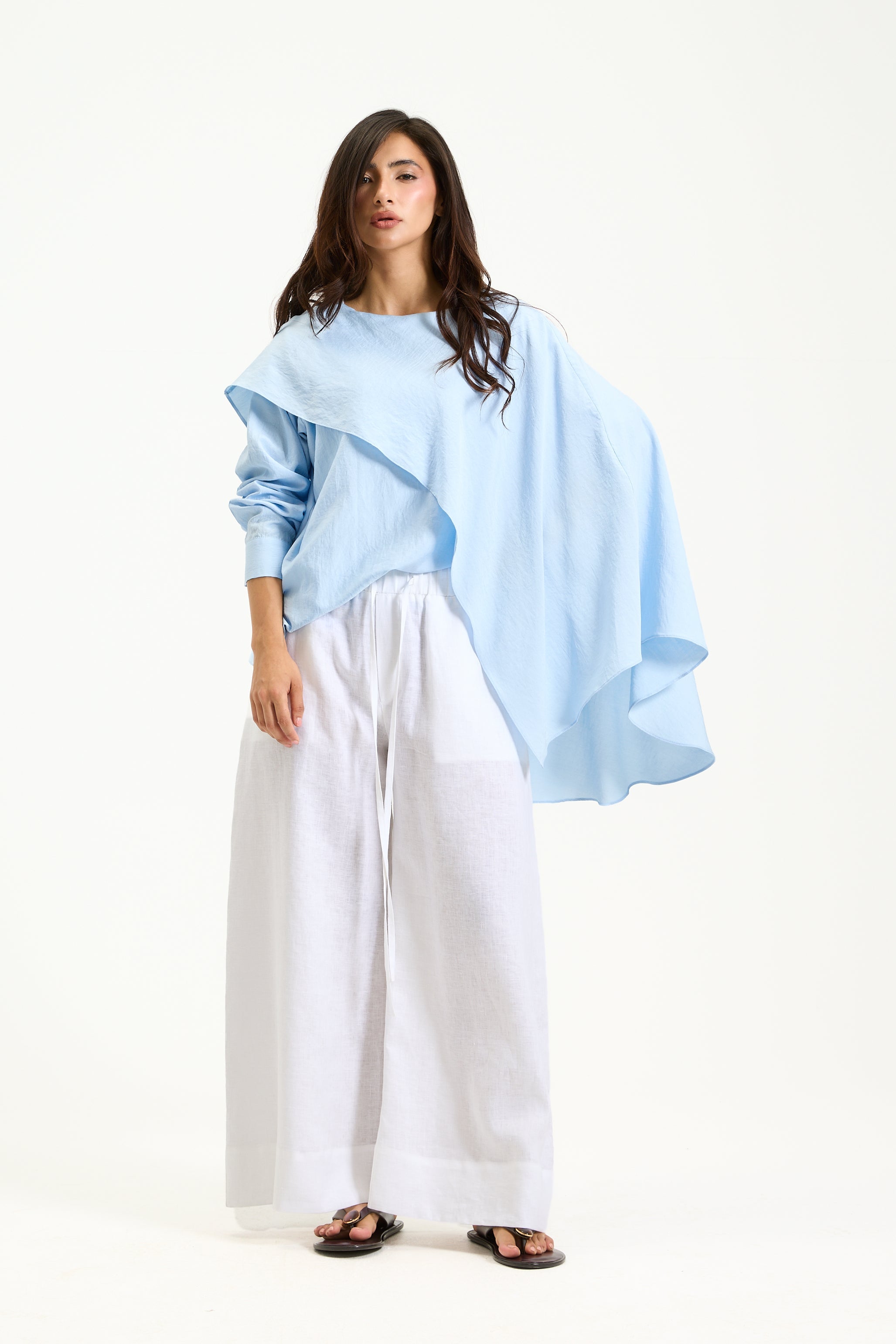 Asymmetrical Shawl Top Ice Blue