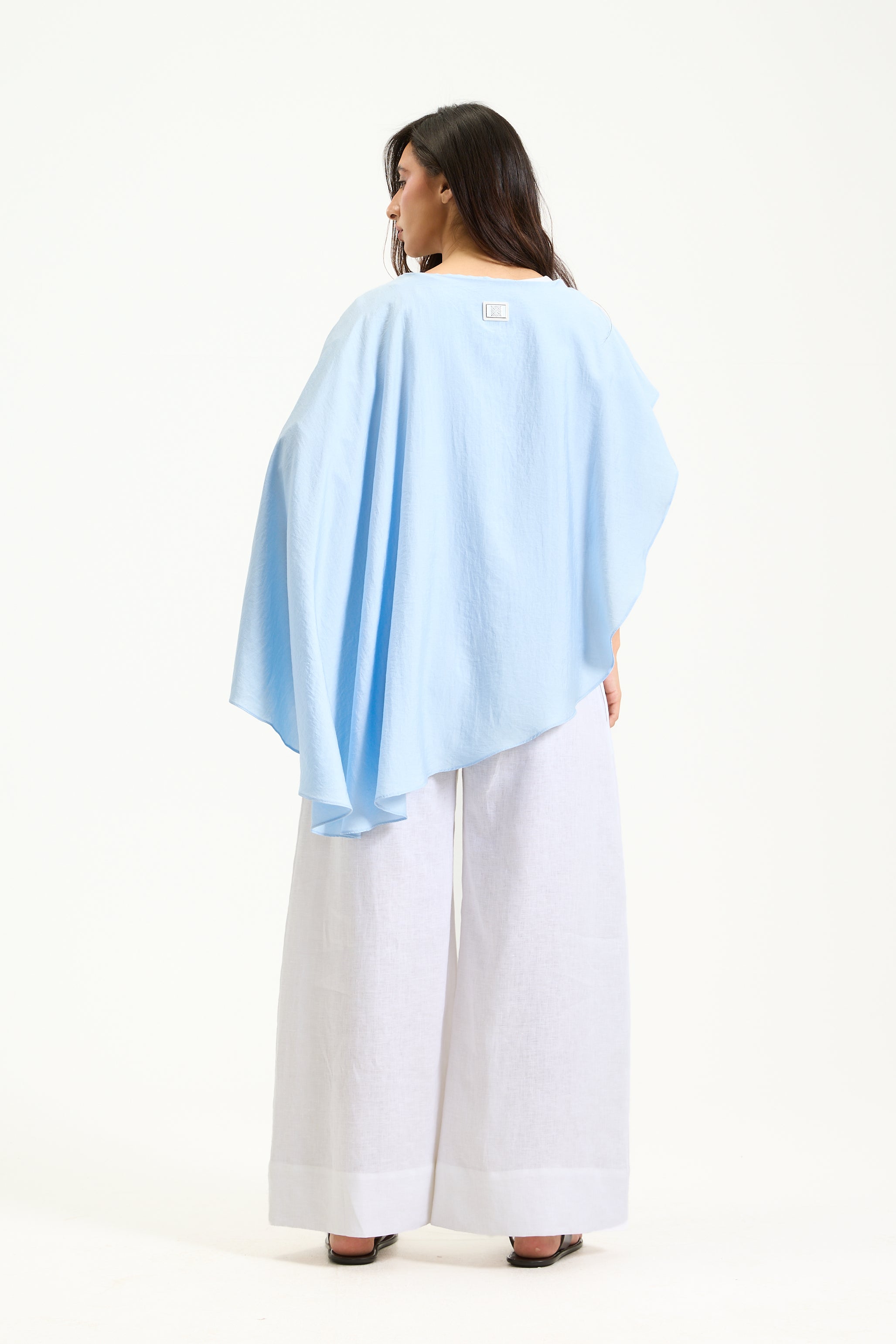 Asymmetrical Shawl Top Ice Blue