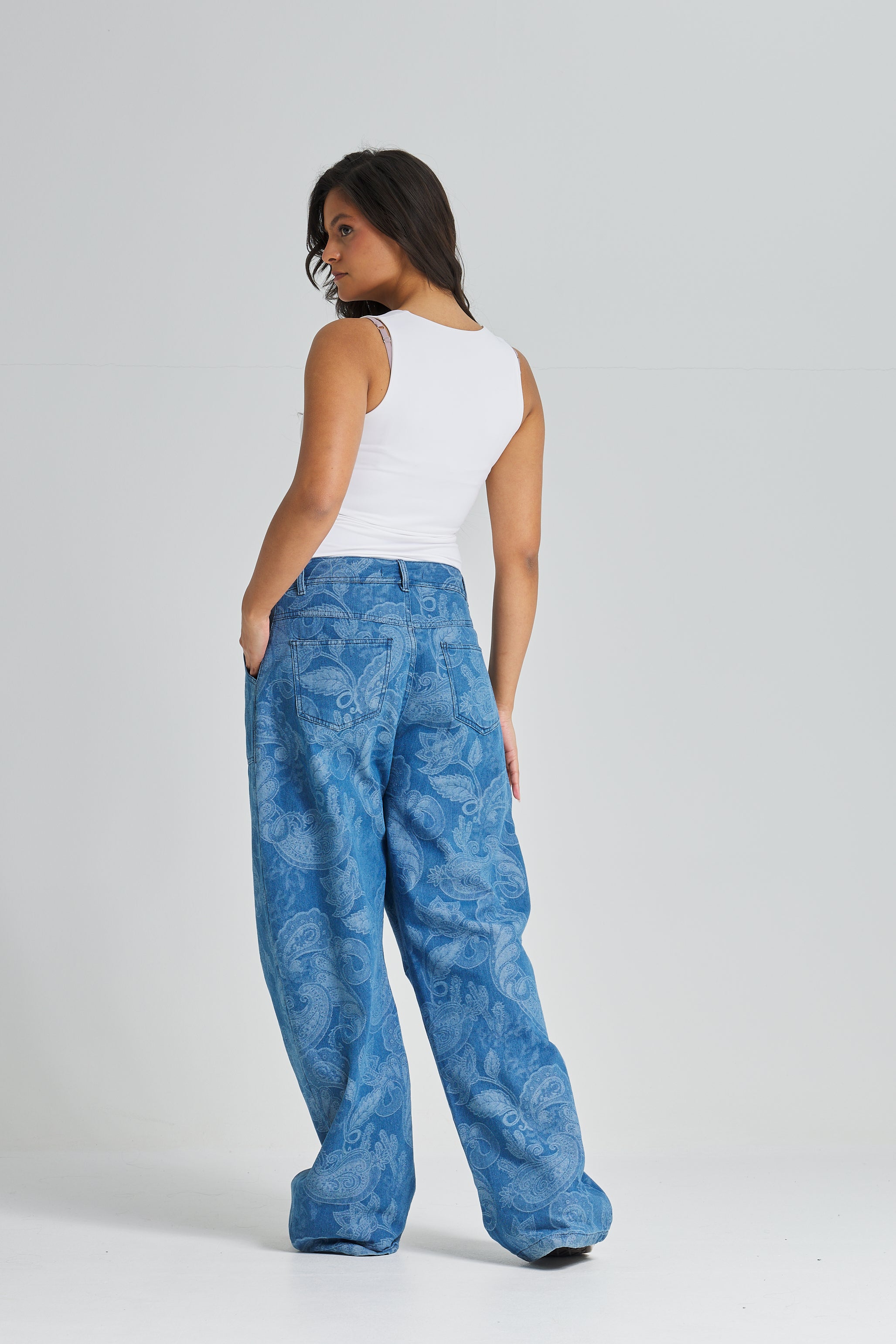 Big Paisely Wide Leg Denim Pants