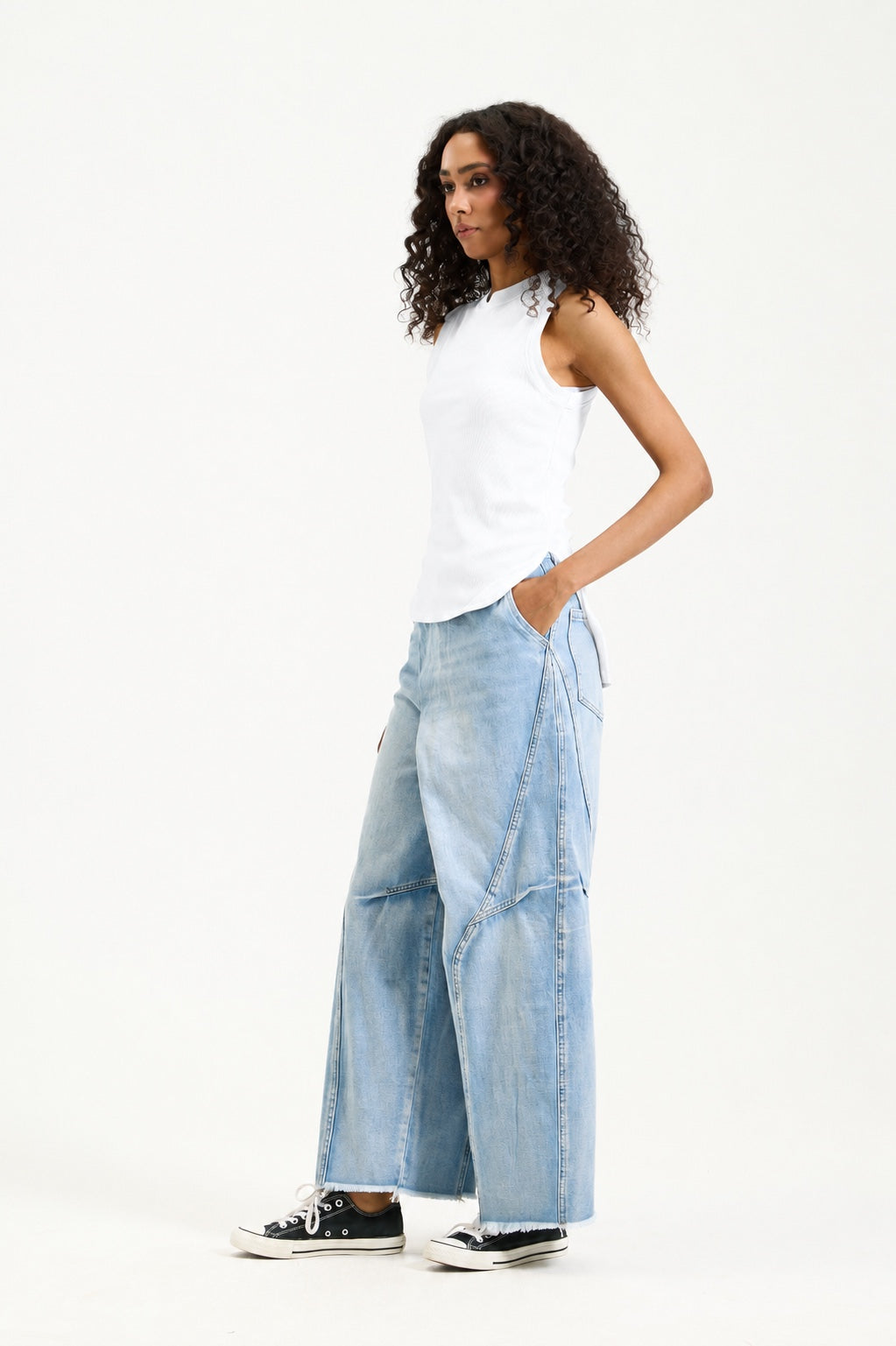 White Sleeveless Ribbed High Low T-Shirt