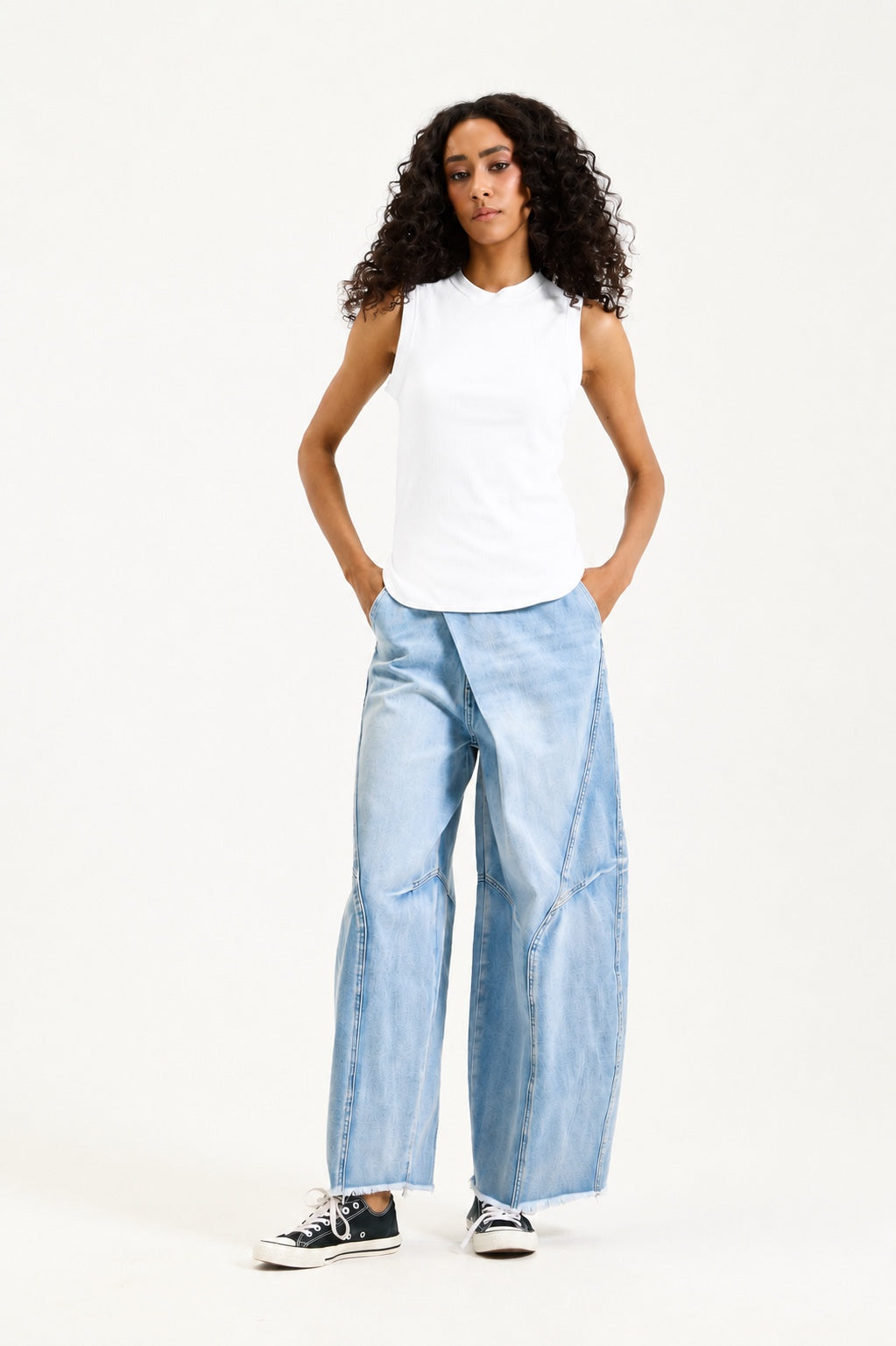 White Sleeveless Ribbed High Low T-Shirt