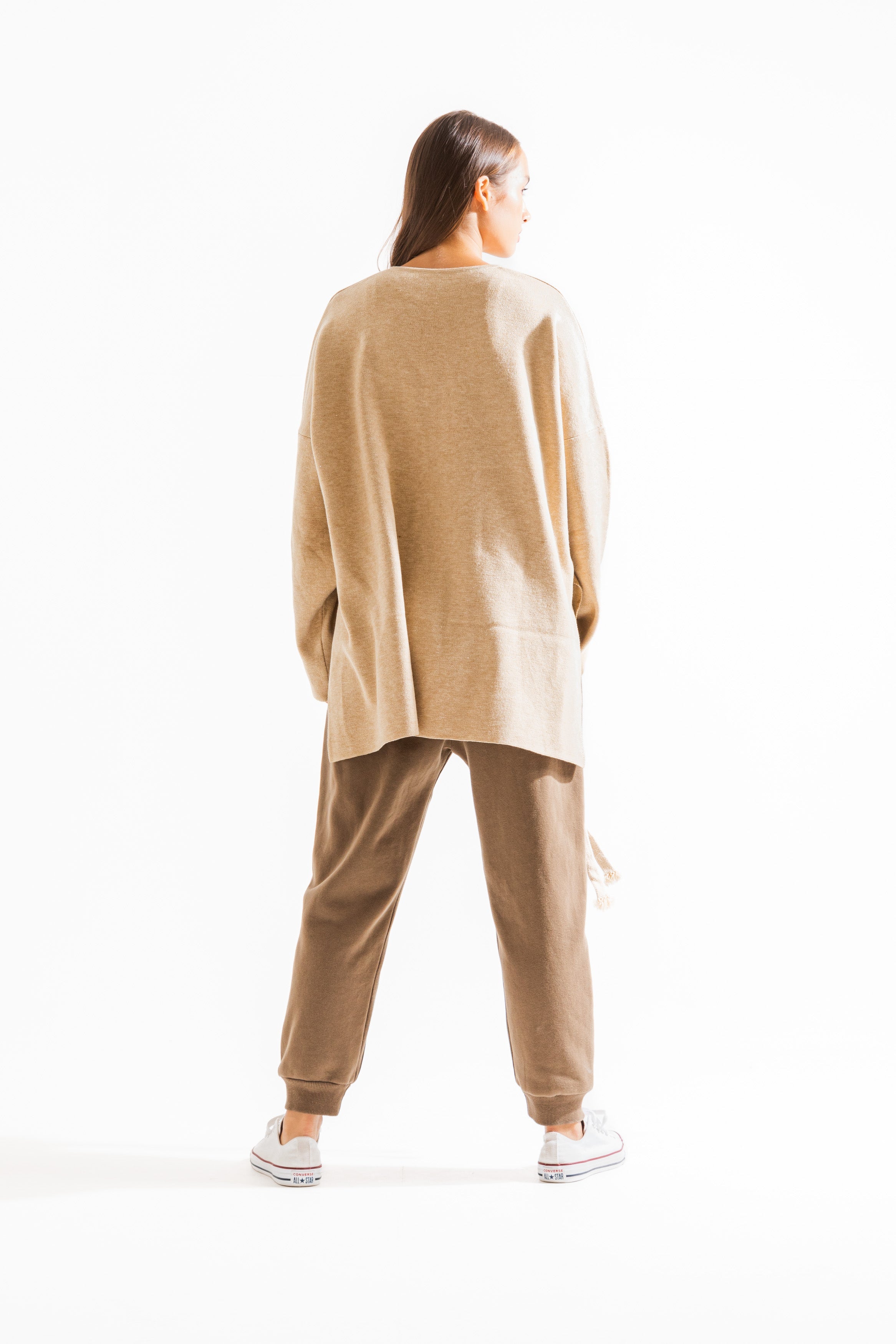 Oversize V Neck Sweater In Beige