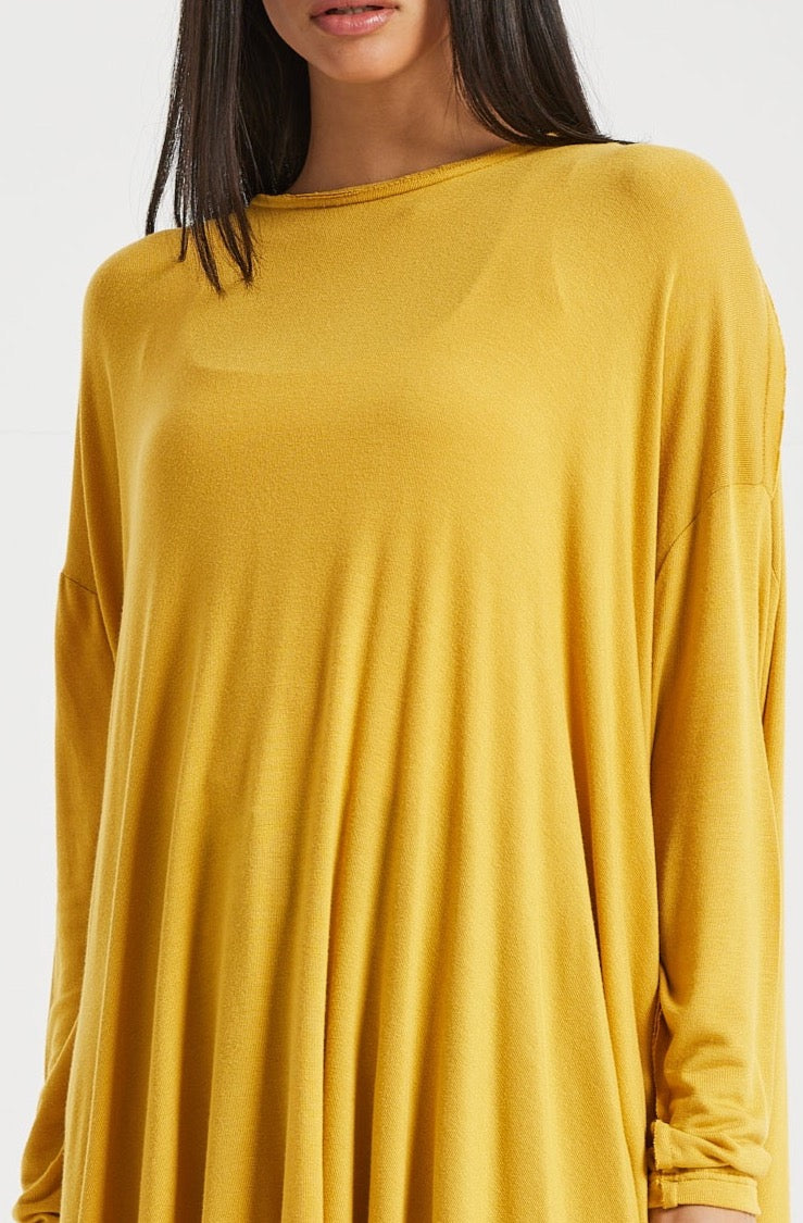 Asymmetrical Long Top In Mustard