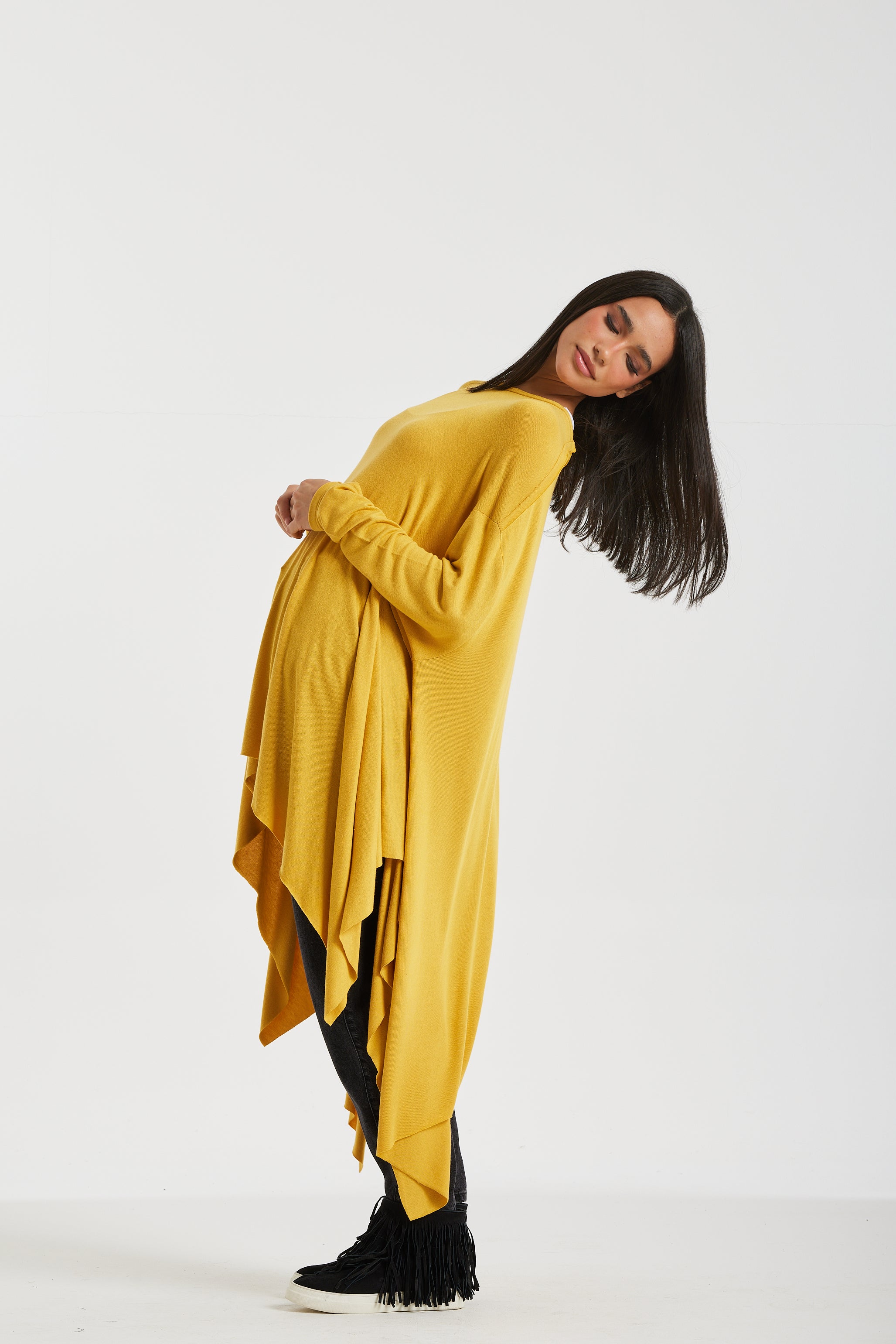 Asymmetrical Long Top In Mustard